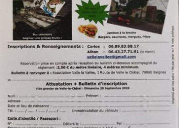 VIDE GRENIER de l'association de pêche Velle la Vallée